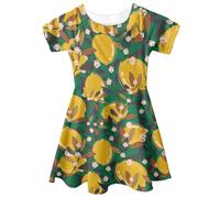 Chickwin Kleider für Mädchen 4-14 Jahre, Kleid Mädchen Sommerkleid Kurzarm Mädchenkleid mit Druck Casual Kleider für Mädchen Bunte Zitrone Festlich Mädchenkleider