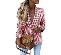 Chickwin Mode Damen Blazer Elegant Langarm Houndstooth Business Anzüge Jacke Sportlich in Fashion Slim Fit Blazer Revers Geschäft Büro OL Freizeit Mantel