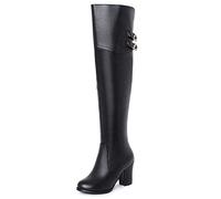 CHICMARK Damen Modische Overknee Ritterstiefel mit Blockabsatz und Runder Spitze (Pu Schwarz, 43)