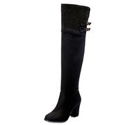 CHICMARK Damen Modische Overknee Ritterstiefel mit Blockabsatz und Runder Spitze (Schwarz, 43)