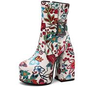 CHICMARK Damen-Plateauschuhe mit Kurzem Schaft/Stiefeletten mit Superhohem Blockabsatz und Runder Zehenpartie für Partys (Weiß, 45)