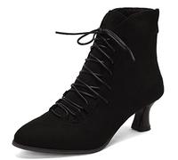 CHICMARK Damen Schnürstiefeletten Spitze Reißverschluss Absatz 5,5 cm | PU-Obermaterial; Warmfutter; rutschfeste Sohle; Schnürung; Reißverschluss; Spitze; Herbst/Winter