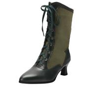 CHICMARK Stiefeletten Spitzkappe | 5,5cm Absatz & 22cm Schaft | Lackleder-Optik | Für Büro & Vintage Stil (Grün, 45 EU)