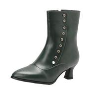 CHICMARK Stiefeletten Spitzkappe | 5,5cm Blockabsatz & 18cm Schaft | Seitlicher Reißverschluss | Für Büro & Retro Outfits (Grün, 45 EU)