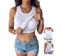 CHICME Eingebautes Tanktop für Damen, ärmellos, lässig, Racerback, gerippt, tailliertes Tank-Top, Weiss/opulenter Garten, Groß