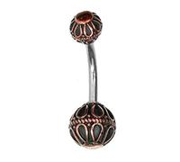 CHICNET Bauchnabelpiercing Kupfer Edelstahl antik rotgold Kugel 1.6mm | Damen Herren Bauchnabel Nabel Bananen Piercing Curved Barbell | Brass 316l Stahl dunkel oxidiert Vintage Bögen