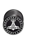 CHICNET Damen Herren Fake Plug Piercing Ohrstecker Ohrring aus Edelstahl in schwarz Silber, Schraubverschluss, 10mm rund, 6mm lang, 1.2mm Stift, Viking Celtic Nordic Thors Hammer