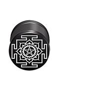 CHICNET Damen Herren Fake Plug Piercing Ohrstecker Ohrring aus Edelstahl in schwarz Silber, Schraubverschluss, 10mm rund, 6mm lang, 1.2mm Stift, Viking Celtic Nordic Kali Yantra