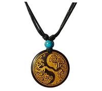 CHICNET Damen Herren Halskette Holz Kette Anhänger rund Sonoholz Holz Türkis Stein Gravur Gold Silber verstellbar Celtic Maori Azteken Sonnengott Viking Nordic Odin Vegvisir Weltenbaum