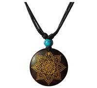 CHICNET Damen Herren Halskette Holz Kette Anhänger rund Sonoholz Holz Türkis Stein Gravur Gold Silber verstellbar Celtic Maori Azteken Sonnengott Viking Nordic Odin Vegvisir Weltenbaum