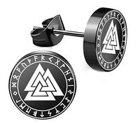 CHICNET Edelstahl Ohrstecker schwarz 8mm 10mm Viking Celtic Nordic Wikinger Norse keltisch Ohr Schmuck Chirurgenstahl Unisex weiß Tribal Männer Damen Herren Valknut