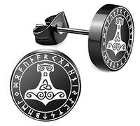 CHICNET Edelstahl Ohrstecker schwarz 8mm 10mm Viking Celtic Nordic Wikinger Norse keltisch Ohr Schmuck Chirurgenstahl Unisex weiß Tribal Männer Damen Herren Mjölnir
