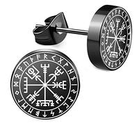 CHICNET Edelstahl Ohrstecker schwarz 8mm 10mm Viking Celtic Nordic Wikinger Norse keltisch Ohr Schmuck Chirurgenstahl Unisex weiß Tribal Männer Damen Herren Vegvisir