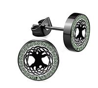 CHICNET Edelstahl Ohrstecker schwarz 8mm 10mm Viking Celtic Nordic Wikinger Norse keltisch Ohr Schmuck Chirurgenstahl Unisex weiß Tribal Männer Damen Herren Lebensbaum