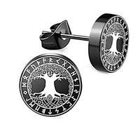 CHICNET Edelstahl Ohrstecker schwarz 8mm 10mm Viking Celtic Nordic Wikinger Norse keltisch Ohr Schmuck Chirurgenstahl Unisex weiß Tribal Männer Damen Herren Baum des Lebens