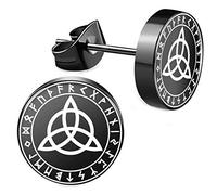 CHICNET Edelstahl Ohrstecker schwarz 8mm 10mm Viking Celtic Nordic Wikinger Norse keltisch Ohr Schmuck Chirurgenstahl Unisex weiß Tribal Männer Damen Herren Triquetra