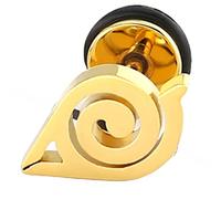 CHICNET Fake Plug Piercing Ohrstecker Edelstahl schwarz silber gold, Schraubverschluss, 10mm rund 6mm, Gummiring, Konoha Leaf Village Naruto Anime Manga Cosplay Damen Herren gold