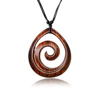 CHICNET Halskette verstellbar Baumwolle Kette Holz Perlen Blatt Schildkröte Om Spirale | Silber bemalt Herren Damen Männer Anhänger handgeschnitzt Hippie Boho Hals Schmuck Tropfen Holzkette