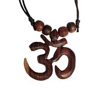 CHICNET Halskette verstellbar Baumwolle Kette Holz Perlen Blatt Schildkröte Om Spirale | Silber bemalt Herren Damen Männer Anhänger handgeschnitzt Hippie Boho Hals Schmuck Tropfen Holzkette