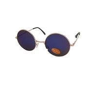 CHICNET Hochwertige Damen Herren Sonnenbrille Rundglas Hippie 40er Jahren Brille 400UV rund, runde Gläser, langer Steg, aus Metall und Acryl, verspiegelt und getönt (blau gold)