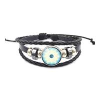 CHICNET Manga Anime Sharingan Auge Leder Armband schwarz silber grau verstellbar Perlen Edelstahl Zink geflochten Band Click Button Scheibe Männer Frauen Arm Schmuck Tenseigan