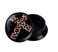 CHICNET Schraub Plug Acryl Kreuz Leoparden Design Piercing Ohrschmuck 16 mm