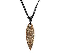 CHICNET Surferkette Holz Halskette Gravur Baumwolle verstellbar Dunkelbraun braun Surfbrett Damen Herren Holzkette Wellen Palme Stern Hibiskus Blume des Lebens Mandala Spirale Mandala