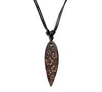 CHICNET Surferkette Holz Halskette Gravur Baumwolle verstellbar Dunkelbraun braun Surfbrett Damen Herren Holzkette Wellen Palme Stern Hibiskus Blume des Lebens Mandala Spirale Hibiskus