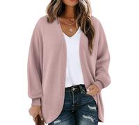 Chicrise Cardigan Damen Lang Herbst Strickweste Dünne Elegant Strickmantel Generisch Mode Kuscheliger Dunkelrosa 2X-Groß 50-54 2XL