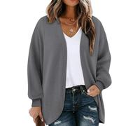 Chicrise Strickjacke Damen Herbst Lang Cardigan Frühling Langarm Strickmantel Midi Kuscheliger Dunkelgrau Klein 34-36 S