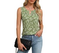 Chicrise Top Damen Sommer Tank Oberteile V Ausschnitt 2026 Comma Bluse Elegant Grün-Blumenmuster Mittel 38-40