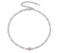 ChicSilver 925 Silber Fußkettchen für Damen Mädchen, Herz Fußketten mit Turmalin Geburtsstein, Sommer Strand Fußschmuck mit Geschenkebox für Valentinstag Geburtsstag