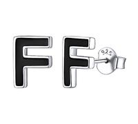 ChicSilver 925er Schwarz Alphabet Ohrstecker F Damen Herren Buchstabe Ohrringe mit Geschenkebox für Kinder und Jugendlichen