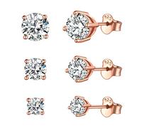 ChicSilver damen rosegold Ohrstecker Set 3 Paar Zirkonia Ohrstecker 3mm/4mm/5mm für freundin Ehefrau Braut