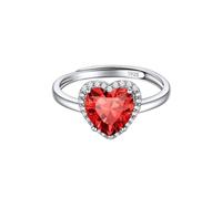 ChicSilver Silber Fingerring mit Liebe Herz Zirkonia für Damen Mädchen Verstellbarer Ring mit Herz Rubin Gebursstein 925 Herzring mit Stein Offener Ehering Commitment Ringe Schmuck für Verlobung