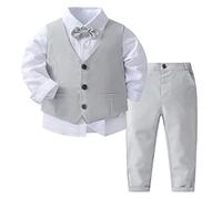 CHICTRY Baby Jungen Bekleidungssets Baumwolle Hemd & Weste & Hose Smoking Gentleman Anzug Festliche Party Hochzeit Tauf Kleidung Hellgrau 80-86