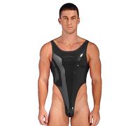 CHICTRY Herren Body Kompression Metallic Leder-Look Stringbody Männer Body Unterwäsche Muskel Shirt Unterhemd M L XL Schwarz XL