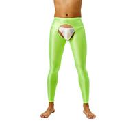 CHICTRY Herren Glossy Strumpfhose Glanz Glatt Leggings Hose Mit Offenem Schritt Elastische Ouvert-Pants Lange Unterhose Pantyhose Stretch Z Leuchtendes Grün XL