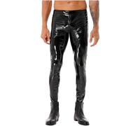 CHICTRY Herren Hosen Wetlook Leder Hose Slim Fit Glanz Biker Pants Leggings Tights Strumpfhosen Hosenbeine mit Reißverschluss Clubwear Schwarz 3XL