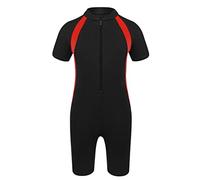 CHICTRY Kinder Junge Bademode Kurzarm Badeanzug Sportlich Halb Reißverschluss Badekleidung Farbblock Patchwock Schwimmanzug Wassersport Anzug Wettkampf Schwarz C 158-164