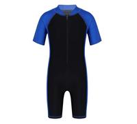 CHICTRY Kinder Junge Bademode Kurzarm Badeanzug Sportlich Halb Reißverschluss Badekleidung Farbblock Patchwock Schwimmanzug Wassersport Anzug Wettkampf Blau&Schwarz 128-140