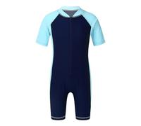 CHICTRY Kinder Junge Bademode Kurzarm Badeanzug Sportlich Halb Reißverschluss Badekleidung Farbblock Patchwock Schwimmanzug Wassersport Anzug Wettkampf Navy Blau&Himmelblau 122-128