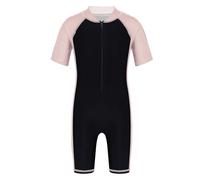 CHICTRY Kinder Junge Bademode Kurzarm Badeanzug Sportlich Halb Reißverschluss Badekleidung Farbblock Patchwock Schwimmanzug Wassersport Anzug Wettkampf Rosa&Schwarz 110-116