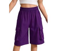 CHICTRY Kinder Junge Mädchen Cargo Shorts Sommer Sportshorts High Waist Kurze Chino Hose Leggings Locker Slim Fit Trainingshose Mit Taschen Fitness Violett 158-164