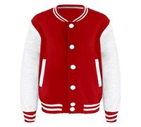 CHICTRY Kinder Mädchen Junge College Jacke Langarm Baseballjacke Unisex Mode Sportjacke Sweatjacke Urban Stehkragen Streetwear Knopfverschluss Vorne Rot&Grau 122-128
