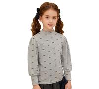 CHICTRY Langarmshirt Kinder Mädchen Rüschen Kragen Crop Top Basic Unterziehshirt Schleife Print Tunika Bluse Locker Grau 110-116
