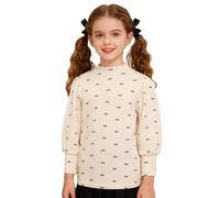 CHICTRY Langarmshirt Kinder Mädchen Rüschen Kragen Crop Top Basic Unterziehshirt Schleife Print Tunika Bluse Locker Beige 86-92