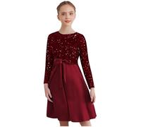 CHICTRY Samtkleid Mädchen Langarm Prinzessin Kleid Pailletten Glitzer Festkleid A Linien Partykleid Weihnachten Outfit Kinder Für 3-16 Jahre