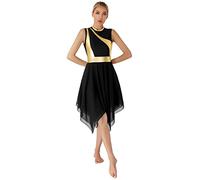 CHICTRY Tanzkleid Damen Latein Standard ärmellos Ballettkleid Metallic Patchwork Eislaufkleid Ballett Body Mit Unregelmäßig Rock Trikotkleider Tanzkostüm Schwarz XXL