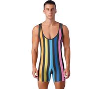 CHICTRY Wrestling Singlet Herren Streifen Ärmellos Unterhemd Bodysuit Leotard Racerback Ringeranzug Einteiler Sport Unterwäsche Badeanzug Bademode Party Clubwear Regenbogen XXL